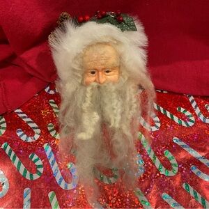 BR—Santa Claus Holiday Ornament with A SALTY GRAY Beard And he is VINTAGE